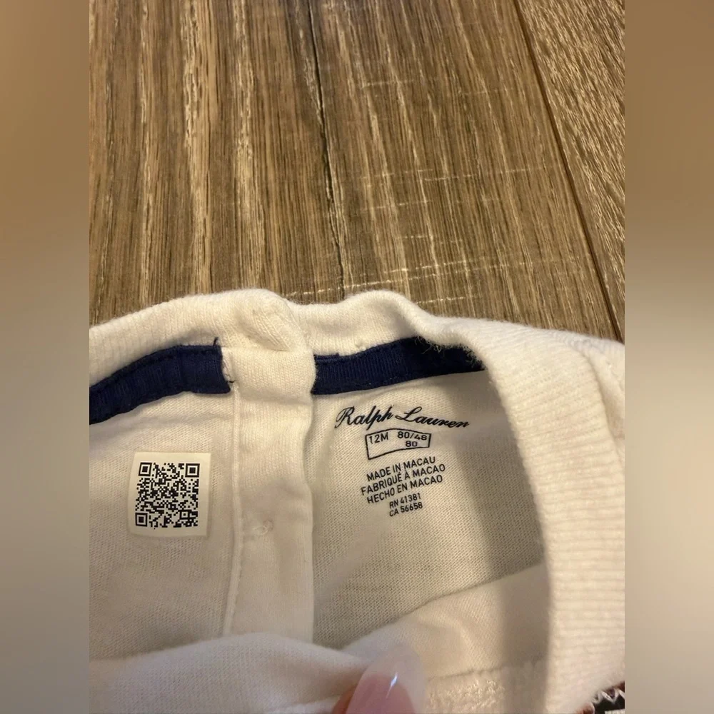 Polo Ralph Lauren Baby Girls White Logo Plaid Peplum Long Sleeve Shirt Size 12 M